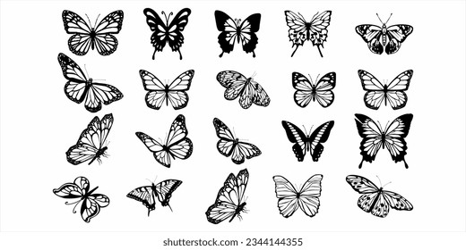 Set of Butterfly Vector, Beautiful Ornament Butterfly Decoration element Design