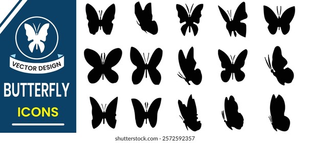 Set of butterfly vector, icon. Flying Butterfly vector, silhouette set. Abstract modern butterfly, insect silhouette. Vector illustration.