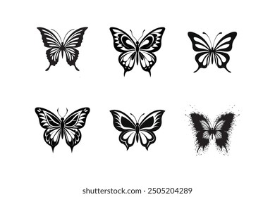 set of butterfly vector icon logo illustration symbol graphic doodle art silhouette illustration black and white