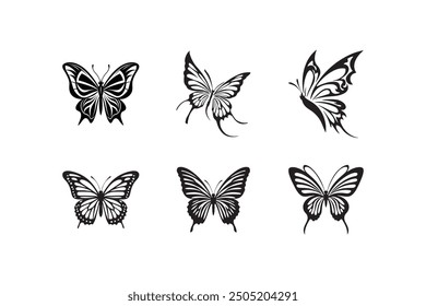 set of butterfly vector icon logo illustration symbol graphic doodle art silhouette illustration black and white