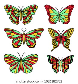 A set of butterfly vector illustration. Doodle style. Design, print, logo, decor, textile, paper