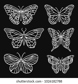 A set of butterfly vector illustration. Doodle style. Design, print, logo, decor, textile, paper