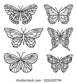 ラインアートの蝶のセット 白黒のイラスト蝶のセット のベクター画像素材 ロイヤリティフリー Shutterstock