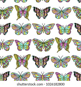 A set of butterfly vector illustration. Doodle style. Design, print, logo, decor, textile, paper