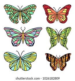 A set of butterfly vector illustration. Doodle style. Design, print, logo, decor, textile, paper