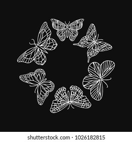A set of butterfly vector illustration. Doodle style. Design, print, logo, decor, textile, paper