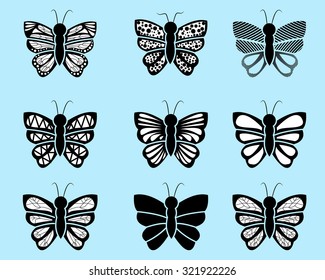 Set of butterfly vector in monochrome style