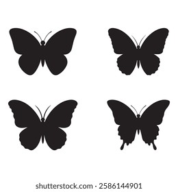 Set of butterfly vector silhouette illustrations on a white background.