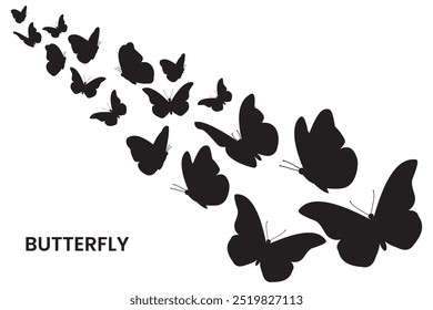 Set of  butterfly vector and silhouette on white background. Set of Butterfly icon, vector. Flying butterfly icon, symbol, vector set design for app, logo, website. Vector illustration.