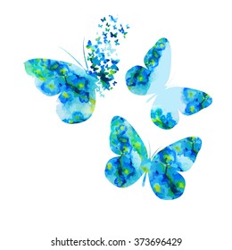 Set Butterfly from  watercolor Flower. Vector