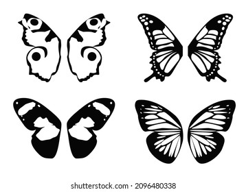 Set Butterfly Wings. Vector Illustration and outline Icons. Symbol of freedom.