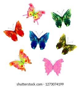 Set butterflys with a colorful pattern on the wings. Vector illustration isolated on white background.
