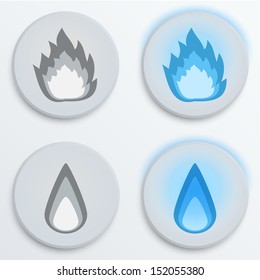 set button fire flames blue. Vector illustration, eps10, editable and isolated.
