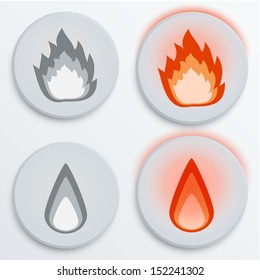 set button fire flames red. Vector illustration, eps10, editable and isolated.