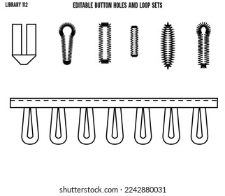 SET OF BUTTON HOLES AND LOOP DESIGNED FOR POCKETS, DENIMS, JEANS, SHIRTS DRESSES TROUSERS GARMENTS AND CLOTHING IN EDITABLE VECTOR