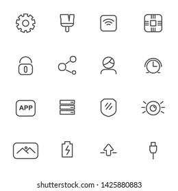 Set of button icon with line design suitable for application or interface such as settings, theme, connection, security and others