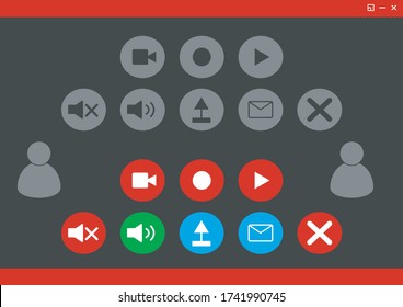 Set of Button Icon for Online Video call Online meeting, Video conference software application flat style.