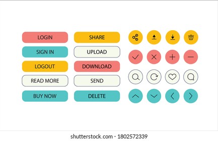 Set of button with icon for website and applications. Vector trendy icons.