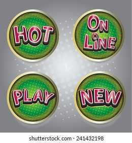 Set of button icons on line play Hot New