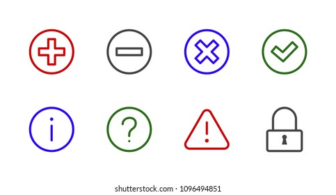 Set button Line icon stock vector illustration. Contains such Icons as button plus, minus, check mark, 