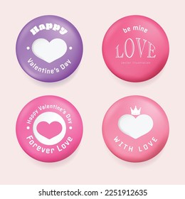 Set of button love with heart badges for Valentine's day. Love element banner style 3d vector. 3d button forever love.