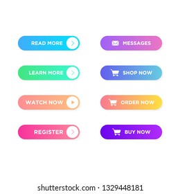 Set of button with trendy gradient color vector, read more, learn more, watch now, register, message, buy, order, shop button - vector