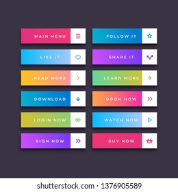 Set of button trendy gradient style with user interface icon isolated on transparent background for web site, ui, mobile app. Call to action icon button. Vector 10 eps