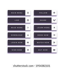 Set of button trendy simple style with user interface icon isolated on transparent background for web site, ui, mobile app. Call to action icon button. Vector 10 eps