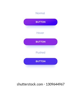 A set of buttons for application development or website design in a modern style and trendy purple. Three positions, normal, hover, pushed.