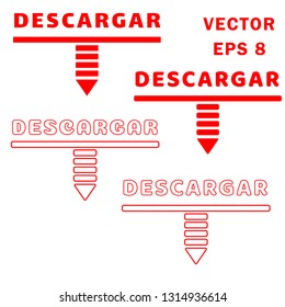 set of buttons arrows download descargar in Spanish for web design vector illustration


