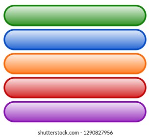 Set of buttons, banners in 5 color isolated on white