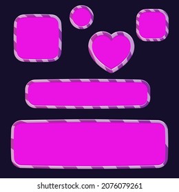 Set Of Buttons Bar And Windows For Games Cute Cartoon Pink With Lines On Borders Vector Design