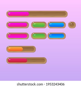 Set Of Buttons And Bars For Casual Games Colorful Cartoon Game UI Vector Design