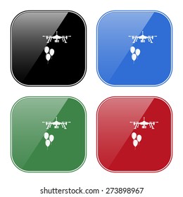 Set of buttons, black, blue, green, red.  Aerial photography. Festive balloons. Quadrocopter. icon. vector design