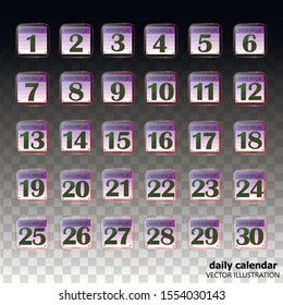 Set of buttons with calendar dates for the month of November. For planning important days. Banners for holidays and special days. Vector Illustration with transparent background.