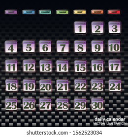 Set of buttons with calendar dates for the month of November. For planning important days. Banners for holidays and special days. Vector Illustration with black background.