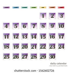 Set of buttons with calendar dates for the month of November. For planning important days. Banners for holidays and special days. Vector illustration.