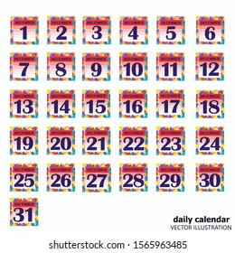 Set of buttons with calendar dates for the month of December. For planning important days. Banners for holidays and special days. Vector illustration.
