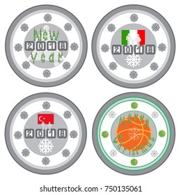 Set of buttons for Christmas. Retro image. Print for the designer. Gift card, badge. The avatar element for the player. A business card for the holiday.