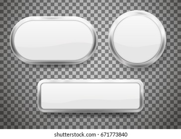 Set of Buttons with chrome frame isolated on transparent background. Vector illustration. Eps 10.