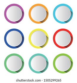 Set of buttons. Color banners with shadow in circle for web