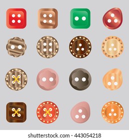 set of buttons in different colors and designs