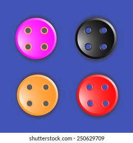Set of buttons of different colors on a blue background.