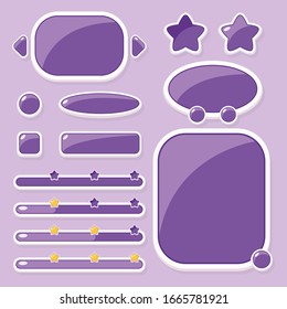 Set von Schaltflächen verschiedener Formen, Fenster und Fortschrittsbalken für das Design der Benutzeroberfläche von Handyspielen und -anwendungen.