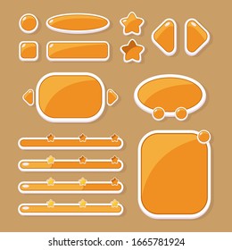 Set of buttons of different shapes, windows and progress bars for the design of the user interface of mobile games and applications.