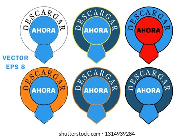 set of buttons download now descargar ahora in Spanish language with arrow for web site design vector illustration

