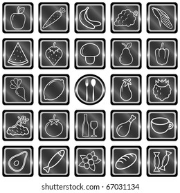 A set of buttons with food icons. Vector illustration.