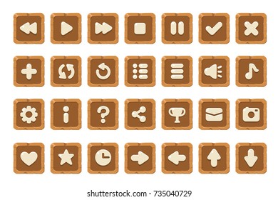 Set of buttons for games, applications and websites. Cute cartoon buttons design. Isolated vector.