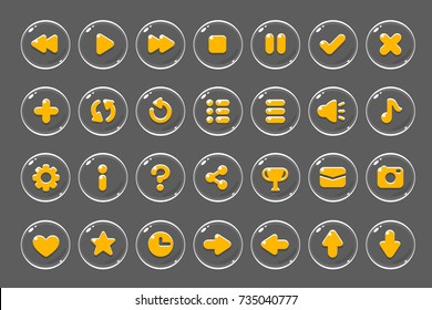 Set of buttons for games, applications and websites. Cute cartoon buttons design. Isolated vector.