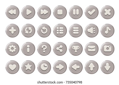 Set of buttons for games, applications and websites. Cute cartoon buttons design. Isolated vector.